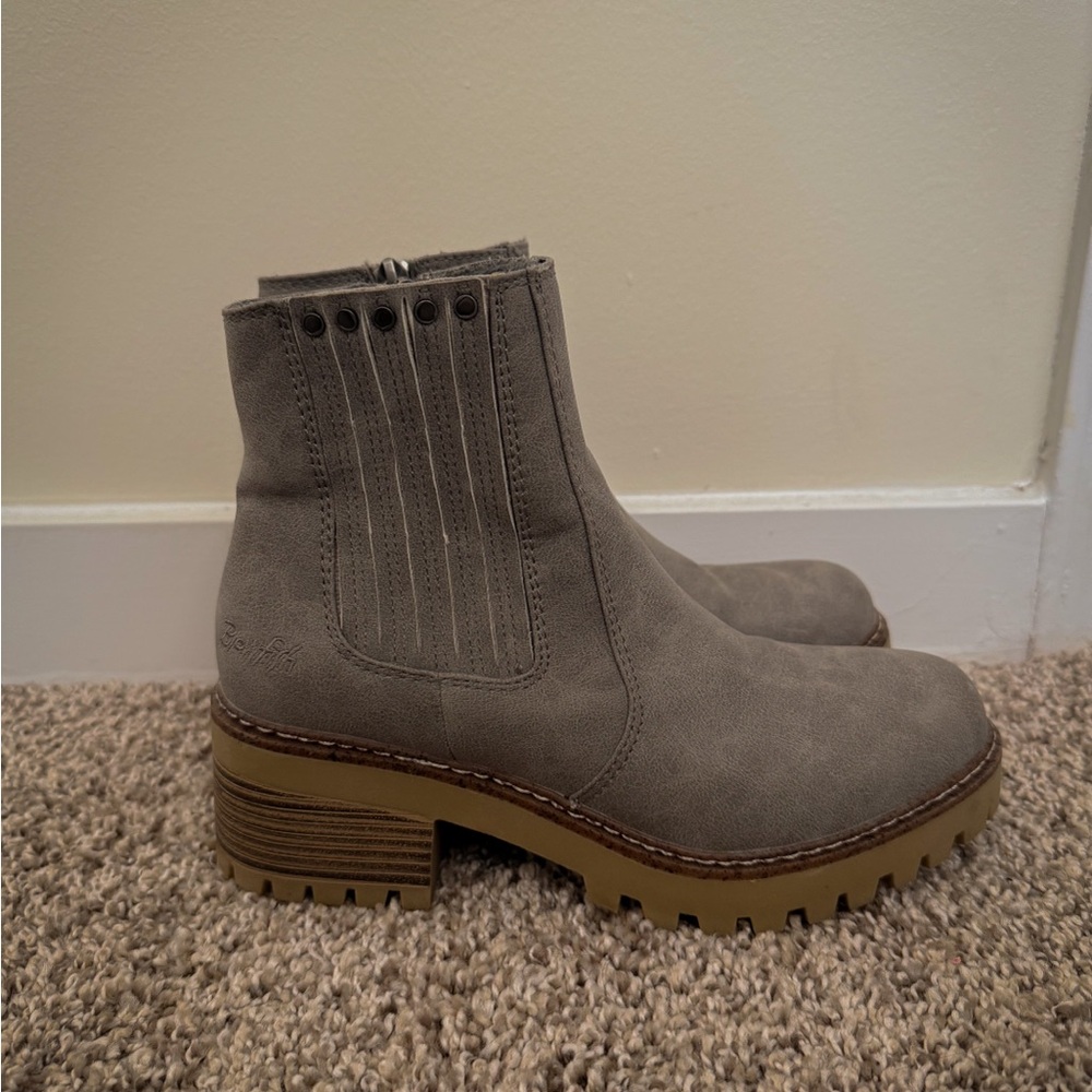 Gray Blowfish Ankle Boots with Chunky Heel